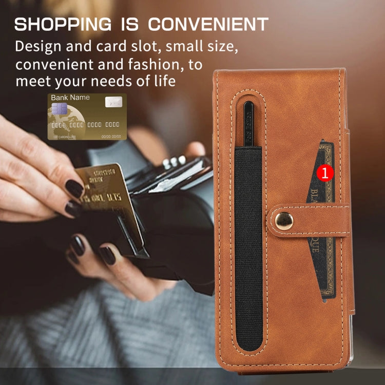 For Samsung Galaxy Z Fold5 5G PC Foldable Shockproof Leather Phone Case with Stylus(Brown) - Galaxy Z Fold5 Cases by buy2fix | Online Shopping UK | buy2fix