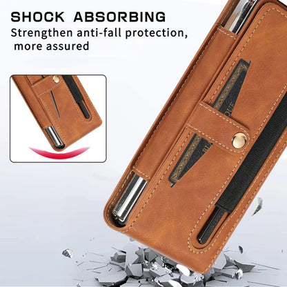 For Samsung Galaxy Z Fold5 5G PC Foldable Shockproof Leather Phone Case with Stylus(Brown) - Galaxy Z Fold5 Cases by buy2fix | Online Shopping UK | buy2fix