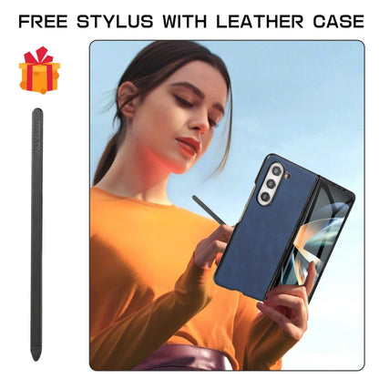 For Samsung Galaxy Z Fold5 5G PC Foldable Shockproof Leather Phone Case with Stylus(Blue) - Galaxy Z Fold5 Cases by buy2fix | Online Shopping UK | buy2fix