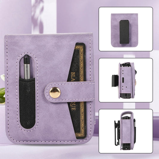 For Samsung Galaxy Z Flip5 5G PC Foldable Shockproof Leather Phone Case with Stylus(Purple) - Galaxy Z Flip5 Cases by buy2fix | Online Shopping UK | buy2fix