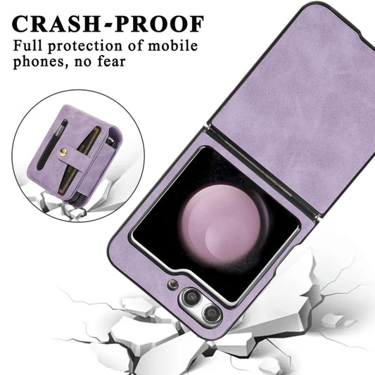 For Samsung Galaxy Z Flip5 5G PC Foldable Shockproof Leather Phone Case with Stylus(Purple) - Galaxy Z Flip5 Cases by buy2fix | Online Shopping UK | buy2fix