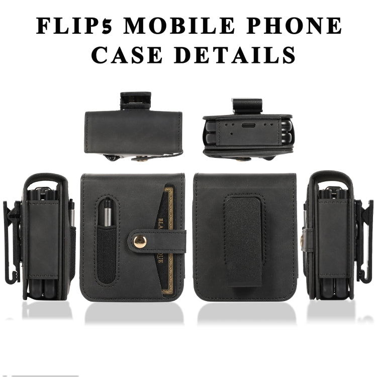For Samsung Galaxy Z Flip5 5G PC Foldable Shockproof Leather Phone Case with Stylus(Black) - Galaxy Z Flip5 Cases by buy2fix | Online Shopping UK | buy2fix