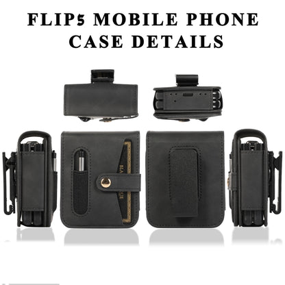For Samsung Galaxy Z Flip5 5G PC Foldable Shockproof Leather Phone Case with Stylus(Black) - Galaxy Z Flip5 Cases by buy2fix | Online Shopping UK | buy2fix