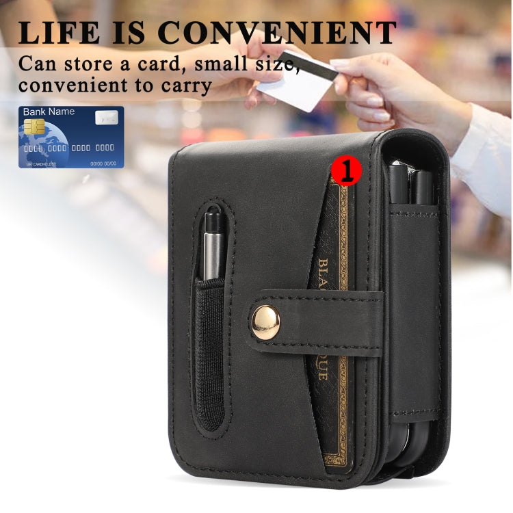 For Samsung Galaxy Z Flip5 5G PC Foldable Shockproof Leather Phone Case with Stylus(Black) - Galaxy Z Flip5 Cases by buy2fix | Online Shopping UK | buy2fix