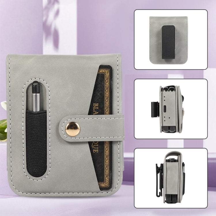 For Samsung Galaxy Z Flip5 5G PC Foldable Shockproof Leather Phone Case with Stylus(Grey) - Galaxy Z Flip5 Cases by buy2fix | Online Shopping UK | buy2fix