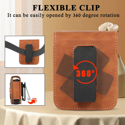 For Samsung Galaxy Z Flip5 5G PC Foldable Shockproof Leather Phone Case with Stylus(Brown) - Galaxy Z Flip5 Cases by buy2fix | Online Shopping UK | buy2fix