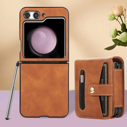 For Samsung Galaxy Z Flip5 5G PC Foldable Shockproof Leather Phone Case with Stylus(Brown) - Galaxy Z Flip5 Cases by buy2fix | Online Shopping UK | buy2fix