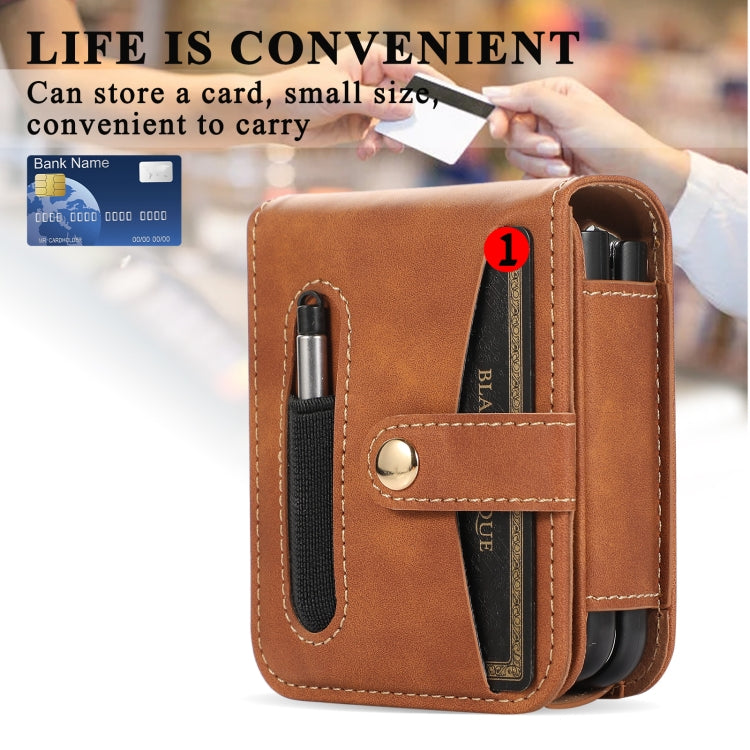 For Samsung Galaxy Z Flip5 5G PC Foldable Shockproof Leather Phone Case with Stylus(Brown) - Galaxy Z Flip5 Cases by buy2fix | Online Shopping UK | buy2fix