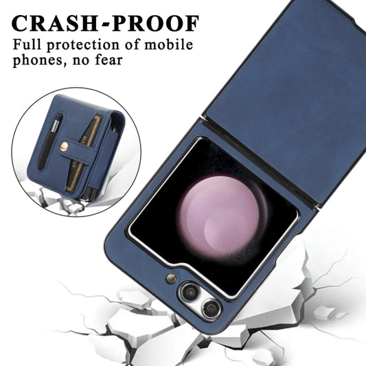 For Samsung Galaxy Z Flip5 5G PC Foldable Shockproof Leather Phone Case with Stylus(Blue) - Galaxy Z Flip5 Cases by buy2fix | Online Shopping UK | buy2fix