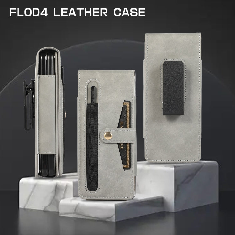 For Samsung Galaxy Z Fold4 5G PC Foldable Shockproof Leather Phone Case with Stylus(Grey) - Galaxy Z Fold4 5G Cases by buy2fix | Online Shopping UK | buy2fix
