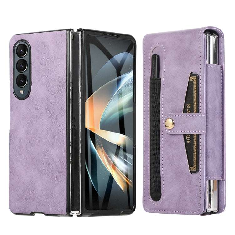 For Samsung Galaxy Z Fold3 5G PC Foldable Shockproof Leather Phone Case with Stylus(Purple) - Galaxy Phone Cases by buy2fix | Online Shopping UK | buy2fix