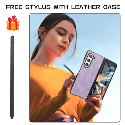 For Samsung Galaxy Z Fold3 5G PC Foldable Shockproof Leather Phone Case with Stylus(Purple) - Galaxy Phone Cases by buy2fix | Online Shopping UK | buy2fix