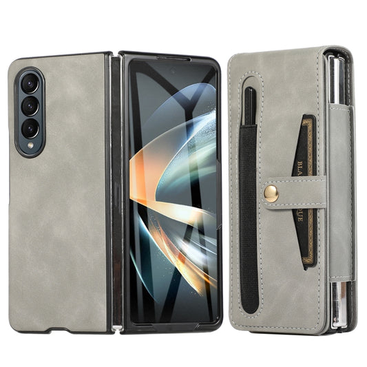 For Samsung Galaxy Z Fold3 5G PC Foldable Shockproof Leather Phone Case with Stylus(Grey) - Galaxy Phone Cases by buy2fix | Online Shopping UK | buy2fix