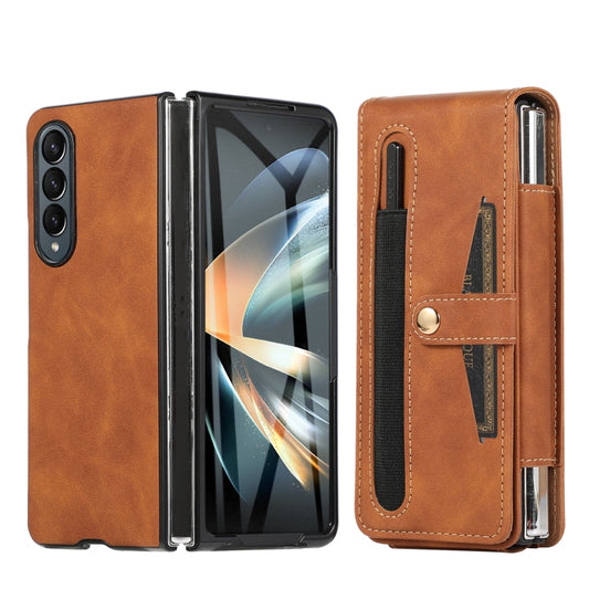 For Samsung Galaxy Z Fold3 5G PC Foldable Shockproof Leather Phone Case with Stylus(Brown) - Galaxy Phone Cases by buy2fix | Online Shopping UK | buy2fix