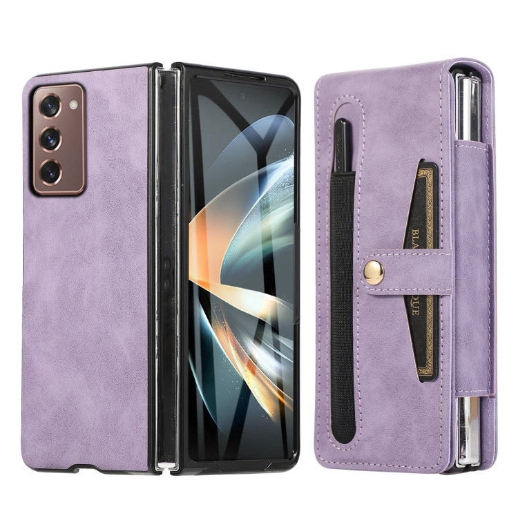 For Samsung Galaxy Z Fold2 5G PC Foldable Shockproof Leather Phone Case with Stylus(Purple) - Galaxy Phone Cases by buy2fix | Online Shopping UK | buy2fix