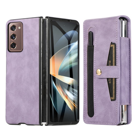 For Samsung Galaxy Z Fold2 5G PC Foldable Shockproof Leather Phone Case with Stylus(Purple) - Galaxy Phone Cases by buy2fix | Online Shopping UK | buy2fix