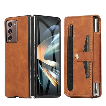 For Samsung Galaxy Z Fold2 5G PC Foldable Shockproof Leather Phone Case with Stylus(Brown) - Galaxy Phone Cases by buy2fix | Online Shopping UK | buy2fix