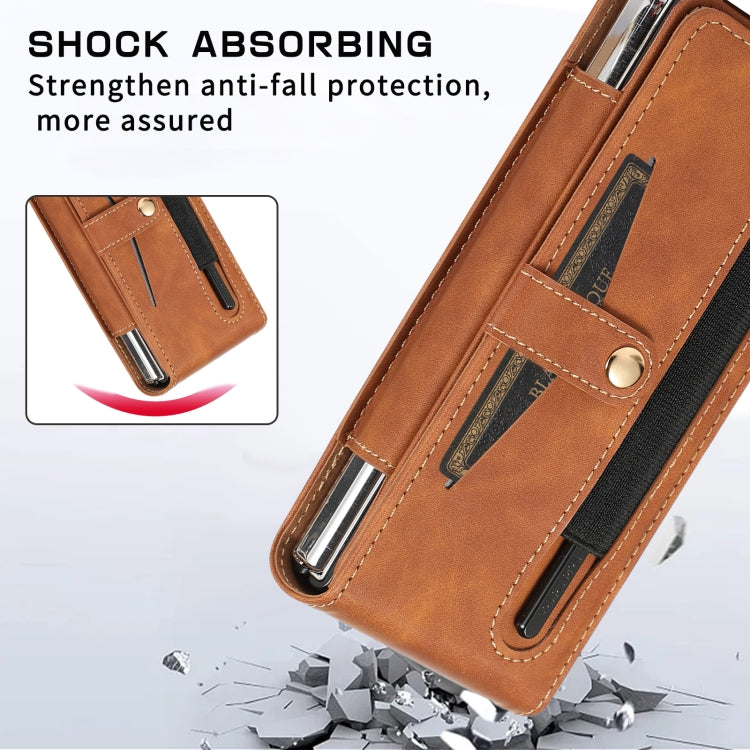 For Samsung Galaxy Z Fold2 5G PC Foldable Shockproof Leather Phone Case with Stylus(Brown) - Galaxy Phone Cases by buy2fix | Online Shopping UK | buy2fix