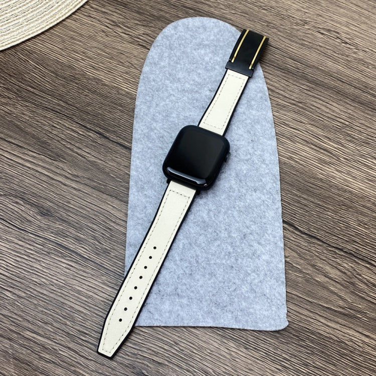 For Apple Watch Series 3 38mm Trapezoid Fold Magnetic Buckle Silicone PU Watch Band(Beige Gold) by buy2fix