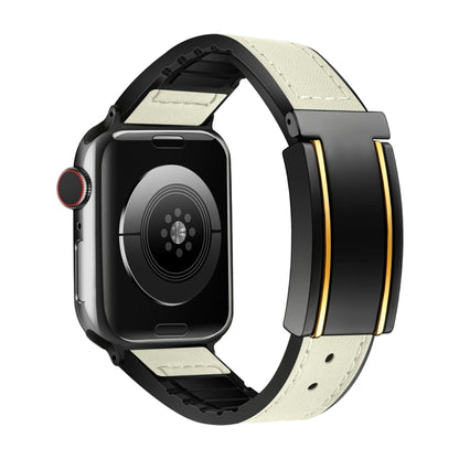 For Apple Watch 38mm Trapezoid Fold Magnetic Buckle Silicone PU Watch Band(Beige Gold) by buy2fix