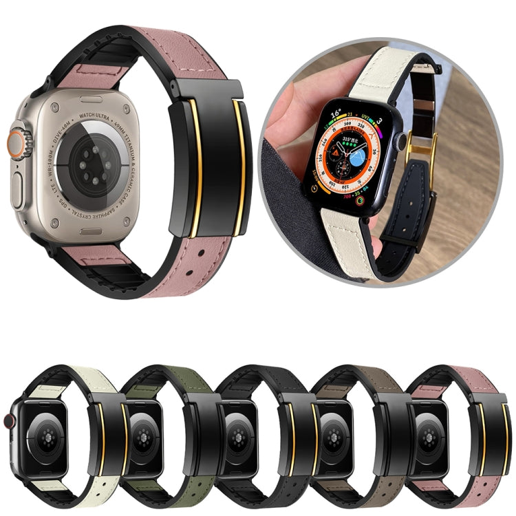 For Apple Watch Series 3 38mm Trapezoid Fold Magnetic Buckle Silicone PU Watch Band(Beige Gold) by buy2fix