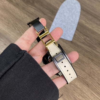 For Apple Watch Series 3 38mm Trapezoid Fold Magnetic Buckle Silicone PU Watch Band(Beige Gold) by buy2fix