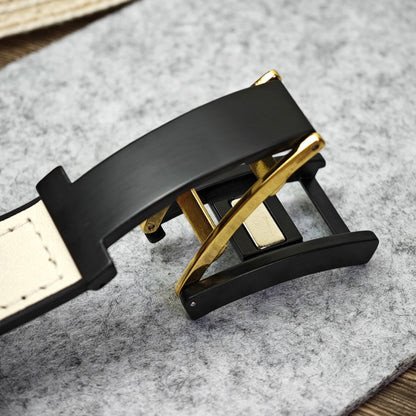 For Apple Watch 38mm Trapezoid Fold Magnetic Buckle Silicone PU Watch Band(Beige Gold) by buy2fix