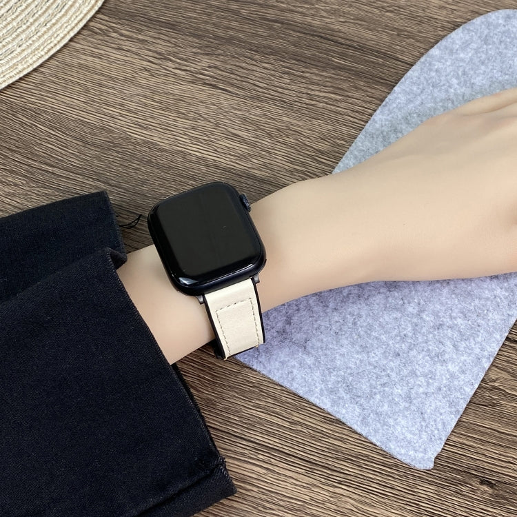 For Apple Watch Series 3 38mm Trapezoid Fold Magnetic Buckle Silicone PU Watch Band(Beige Gold) by buy2fix