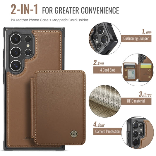 For Samsung Galaxy S24 Ultra 5G JEEHOOD J05 Business Magnetic Style RFID Leather Phone Case(Brown) by JEEHOOD