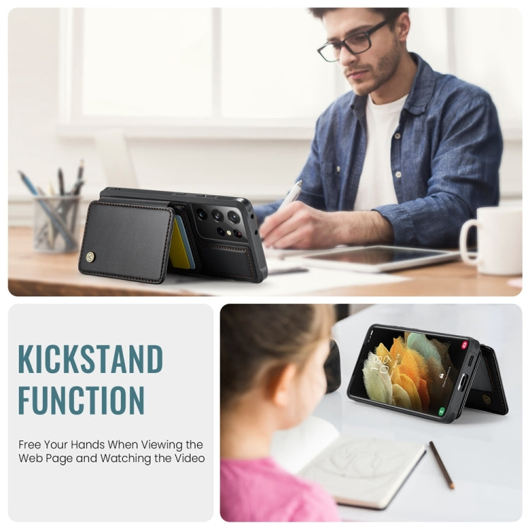 For Samsung Galaxy S21 Ultra 5G JEEHOOD J05 Business Magnetic Style RFID Leather Phone Case(Black) - Galaxy S21 Ultra 5G Cases by JEEHOOD | Online Shopping UK | buy2fix