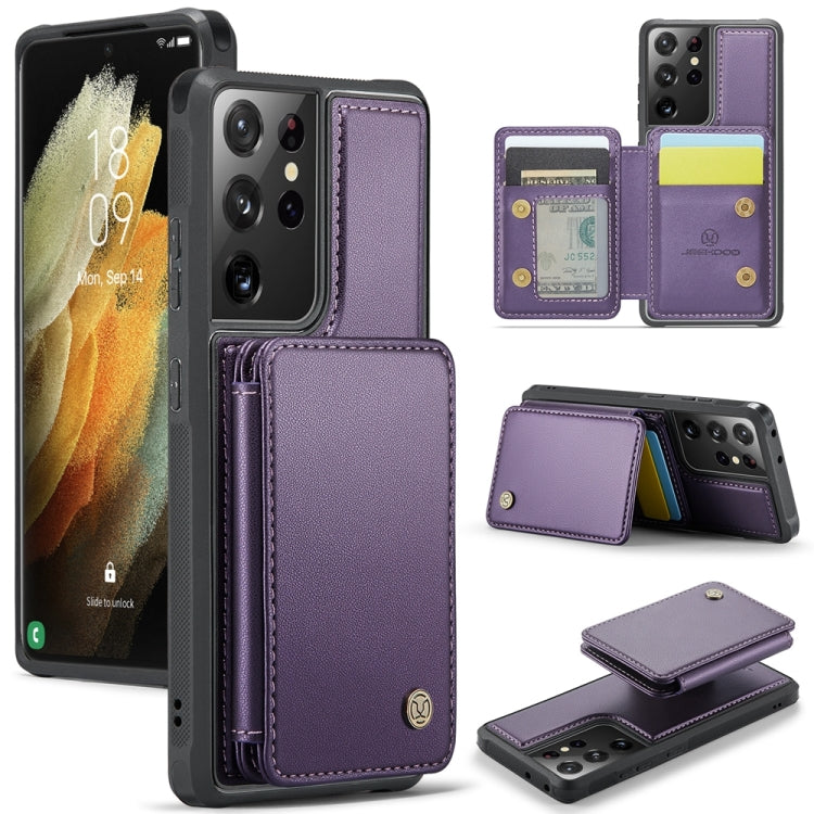 For Samsung Galaxy S21 Ultra 5G JEEHOOD J05 Business Magnetic Style RFID Leather Phone Case(Purple) - Galaxy S21 Ultra 5G Cases by JEEHOOD | Online Shopping UK | buy2fix