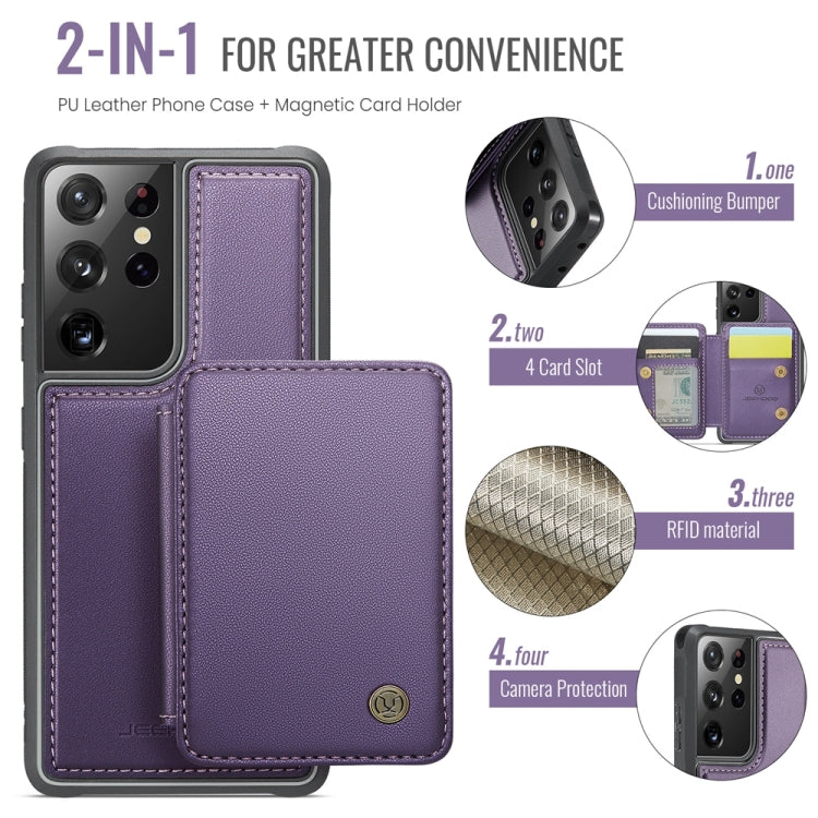 For Samsung Galaxy S21 Ultra 5G JEEHOOD J05 Business Magnetic Style RFID Leather Phone Case(Purple) - Galaxy S21 Ultra 5G Cases by JEEHOOD | Online Shopping UK | buy2fix