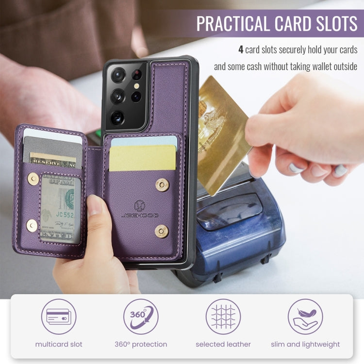 For Samsung Galaxy S21 Ultra 5G JEEHOOD J05 Business Magnetic Style RFID Leather Phone Case(Purple) - Galaxy S21 Ultra 5G Cases by JEEHOOD | Online Shopping UK | buy2fix