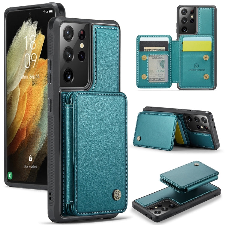 For Samsung Galaxy S21 Ultra 5G JEEHOOD J05 Business Magnetic Style RFID Leather Phone Case(Blue Green) - Galaxy S21 Ultra 5G Cases by JEEHOOD | Online Shopping UK | buy2fix