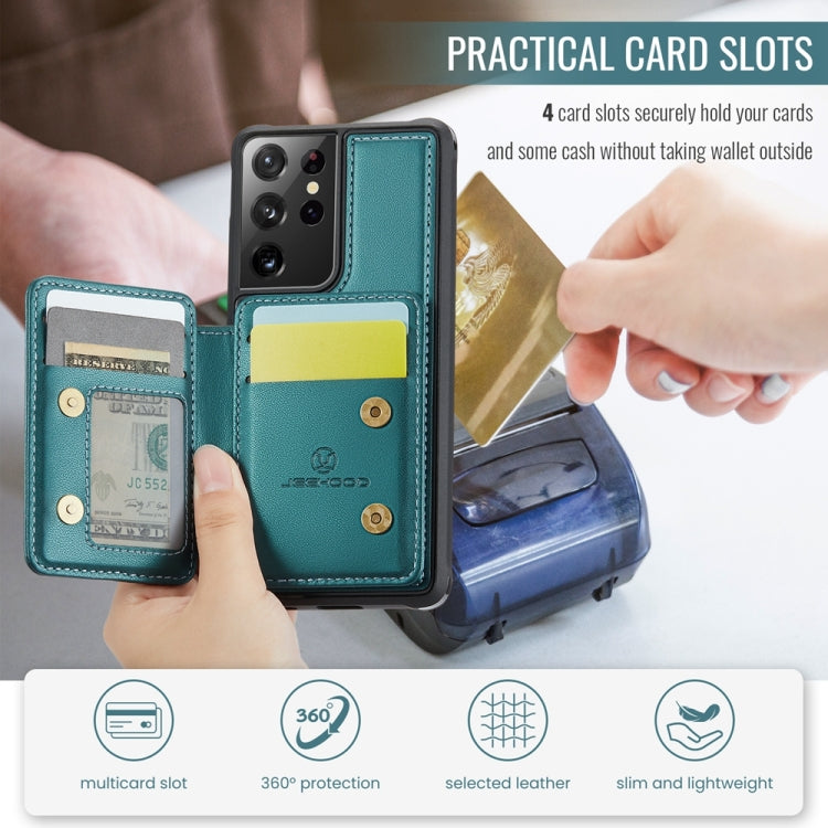 For Samsung Galaxy S21 Ultra 5G JEEHOOD J05 Business Magnetic Style RFID Leather Phone Case(Blue Green) - Galaxy S21 Ultra 5G Cases by JEEHOOD | Online Shopping UK | buy2fix