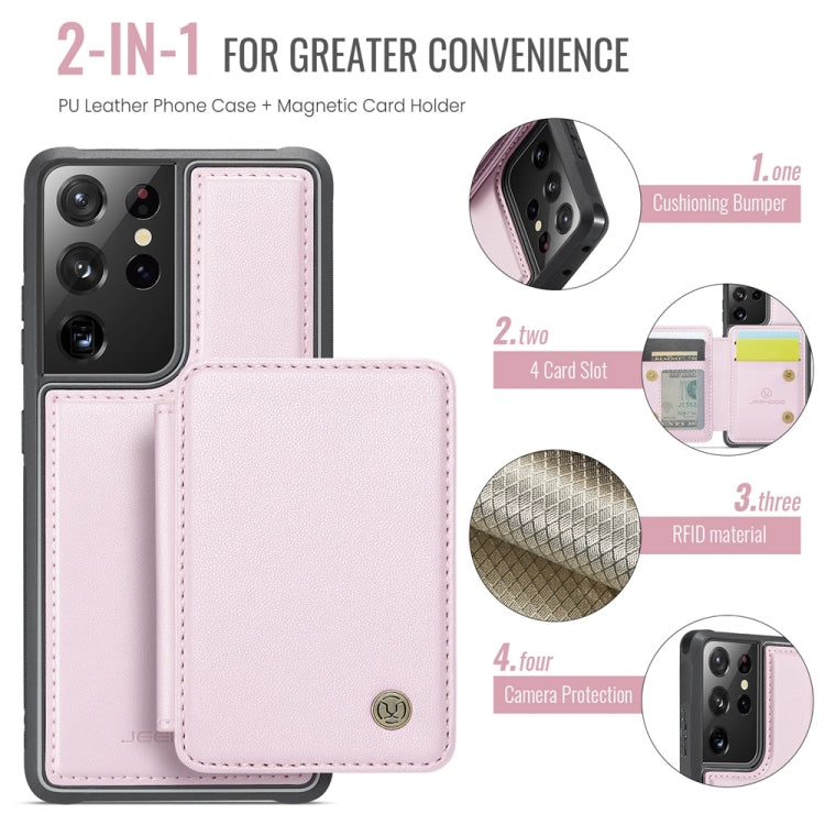 For Samsung Galaxy S21 Ultra 5G JEEHOOD J05 Business Magnetic Style RFID Leather Phone Case(Pink) - Galaxy S21 Ultra 5G Cases by JEEHOOD | Online Shopping UK | buy2fix