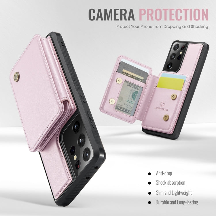 For Samsung Galaxy S21 Ultra 5G JEEHOOD J05 Business Magnetic Style RFID Leather Phone Case(Pink) - Galaxy S21 Ultra 5G Cases by JEEHOOD | Online Shopping UK | buy2fix