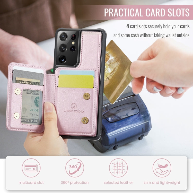 For Samsung Galaxy S21 Ultra 5G JEEHOOD J05 Business Magnetic Style RFID Leather Phone Case(Pink) - Galaxy S21 Ultra 5G Cases by JEEHOOD | Online Shopping UK | buy2fix