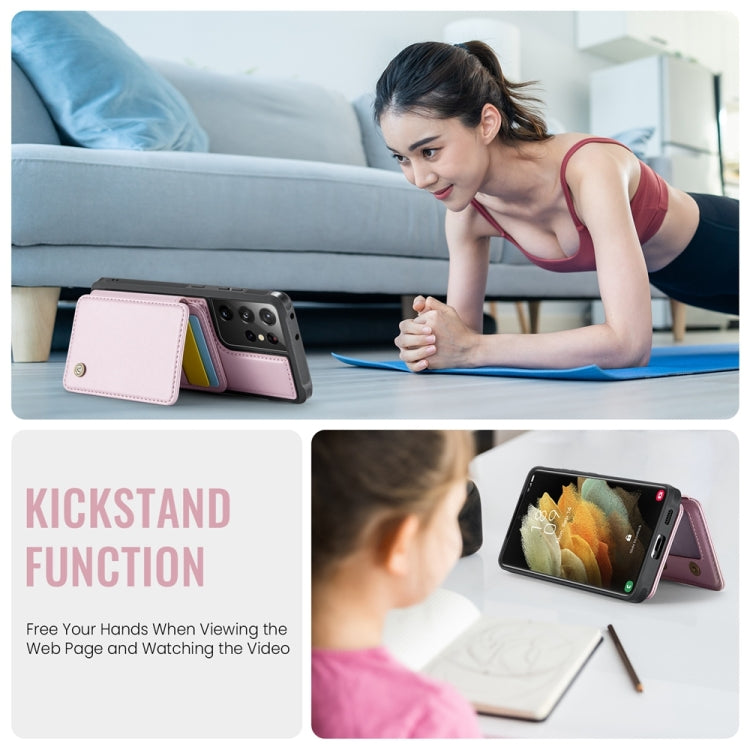 For Samsung Galaxy S21 Ultra 5G JEEHOOD J05 Business Magnetic Style RFID Leather Phone Case(Pink) - Galaxy S21 Ultra 5G Cases by JEEHOOD | Online Shopping UK | buy2fix