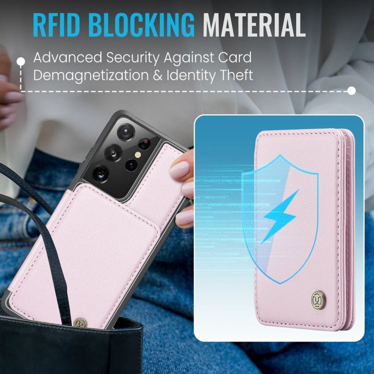 For Samsung Galaxy S21 Ultra 5G JEEHOOD J05 Business Magnetic Style RFID Leather Phone Case(Pink) - Galaxy S21 Ultra 5G Cases by JEEHOOD | Online Shopping UK | buy2fix