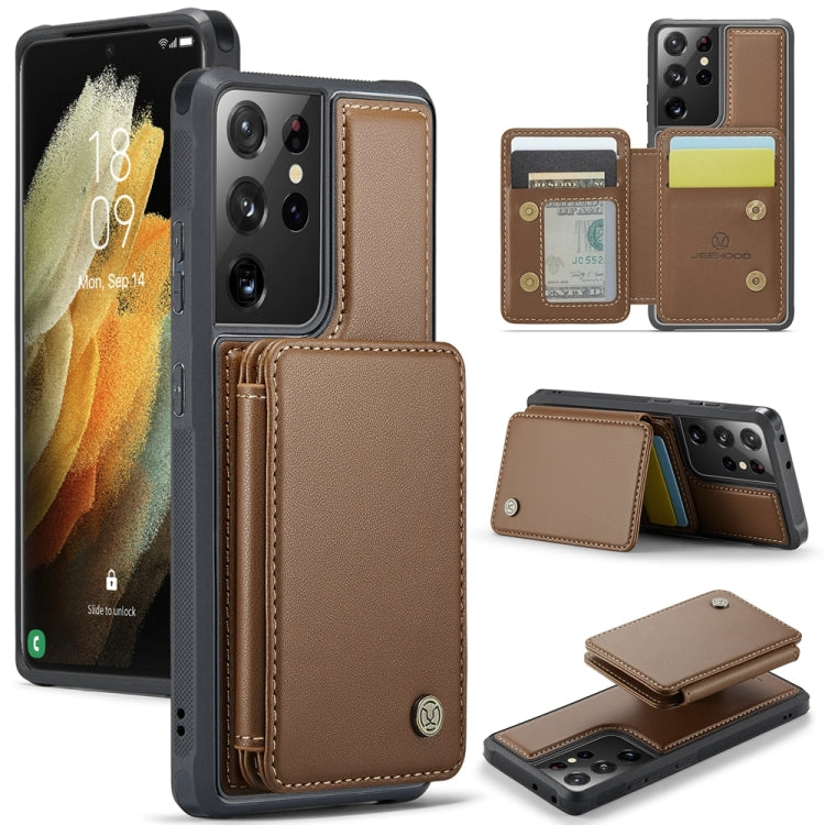 For Samsung Galaxy S21 Ultra 5G JEEHOOD J05 Business Magnetic Style RFID Leather Phone Case(Brown) - Galaxy S21 Ultra 5G Cases by JEEHOOD | Online Shopping UK | buy2fix