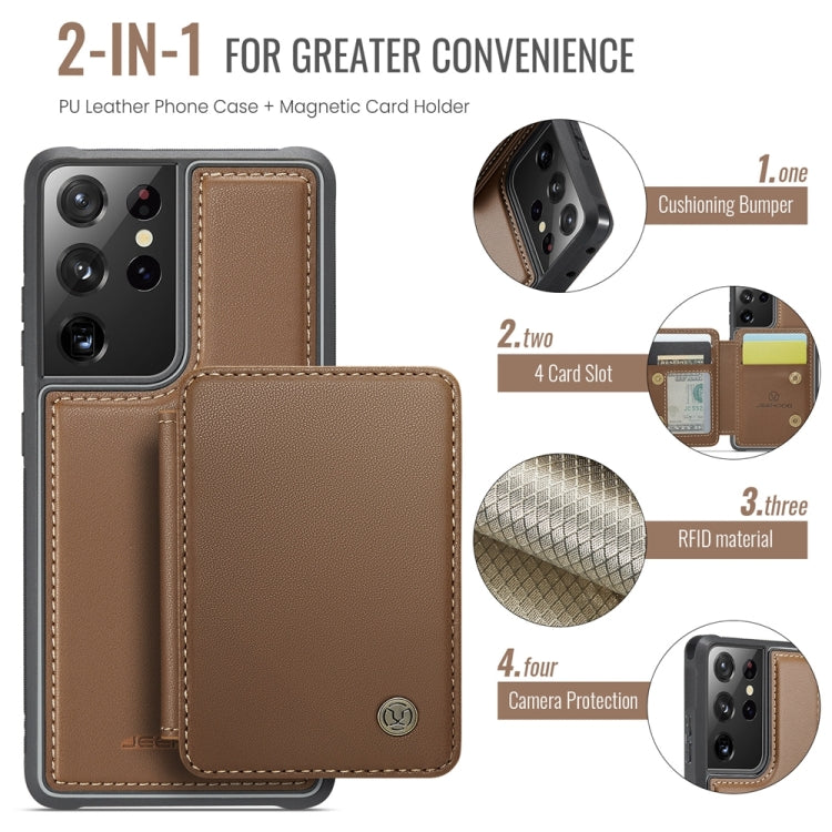 For Samsung Galaxy S21 Ultra 5G JEEHOOD J05 Business Magnetic Style RFID Leather Phone Case(Brown) - Galaxy S21 Ultra 5G Cases by JEEHOOD | Online Shopping UK | buy2fix