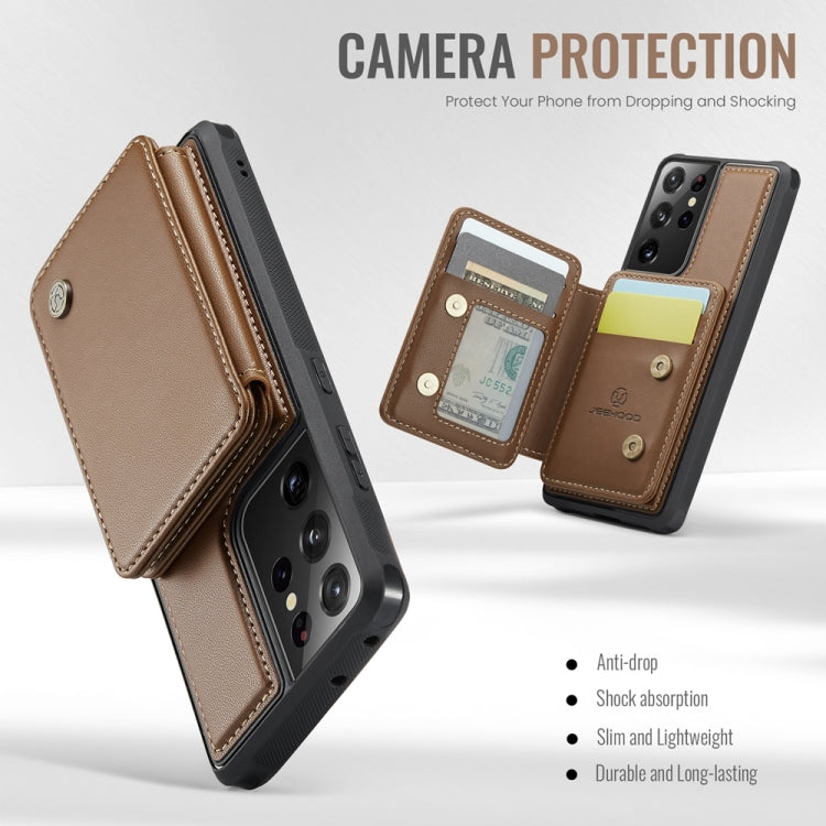 For Samsung Galaxy S21 Ultra 5G JEEHOOD J05 Business Magnetic Style RFID Leather Phone Case(Brown) - Galaxy S21 Ultra 5G Cases by JEEHOOD | Online Shopping UK | buy2fix