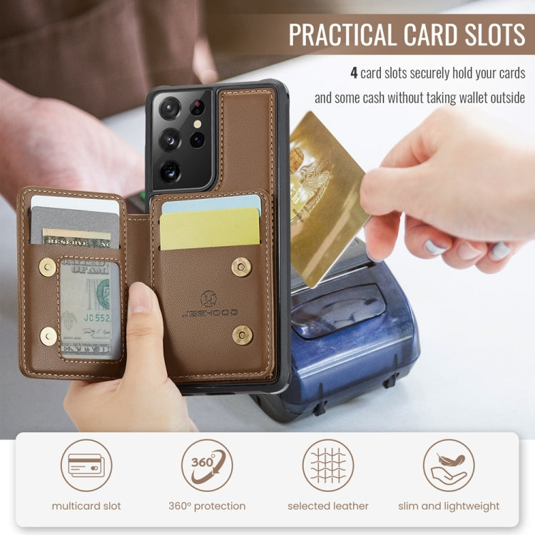 For Samsung Galaxy S21 Ultra 5G JEEHOOD J05 Business Magnetic Style RFID Leather Phone Case(Brown) - Galaxy S21 Ultra 5G Cases by JEEHOOD | Online Shopping UK | buy2fix