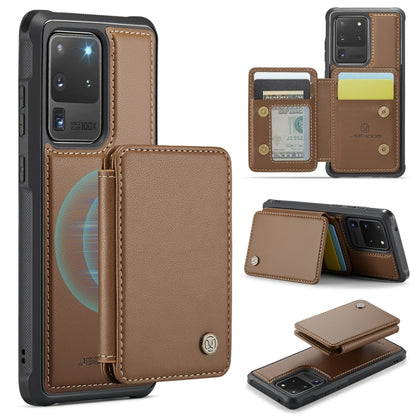 For Samsung Galaxy S20 Ultra 5G JEEHOOD J05 Business Magnetic Style RFID Leather Phone Case(Brown) - Galaxy Phone Cases by JEEHOOD | Online Shopping UK | buy2fix