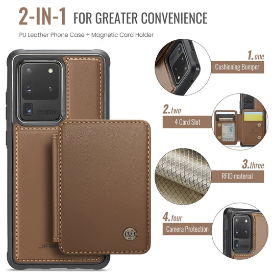 For Samsung Galaxy S20 Ultra 5G JEEHOOD J05 Business Magnetic Style RFID Leather Phone Case(Brown) - Galaxy Phone Cases by JEEHOOD | Online Shopping UK | buy2fix