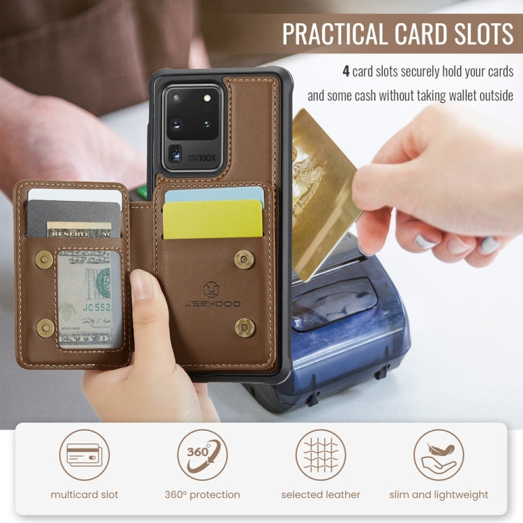 For Samsung Galaxy S20 Ultra 5G JEEHOOD J05 Business Magnetic Style RFID Leather Phone Case(Brown) - Galaxy Phone Cases by JEEHOOD | Online Shopping UK | buy2fix
