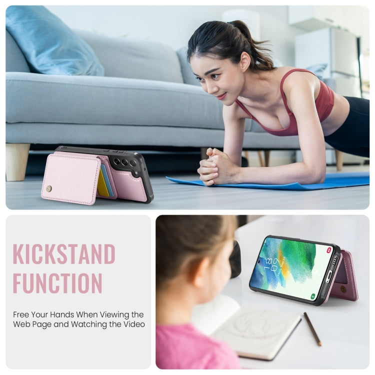 For Samsung Galaxy S21 FE 5G JEEHOOD J05 Business Magnetic Style RFID Leather Phone Case(Pink) - Galaxy Phone Cases by JEEHOOD | Online Shopping UK | buy2fix