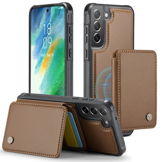 For Samsung Galaxy S21 FE 5G JEEHOOD J05 Business Magnetic Style RFID Leather Phone Case(Brown) - Galaxy Phone Cases by JEEHOOD | Online Shopping UK | buy2fix
