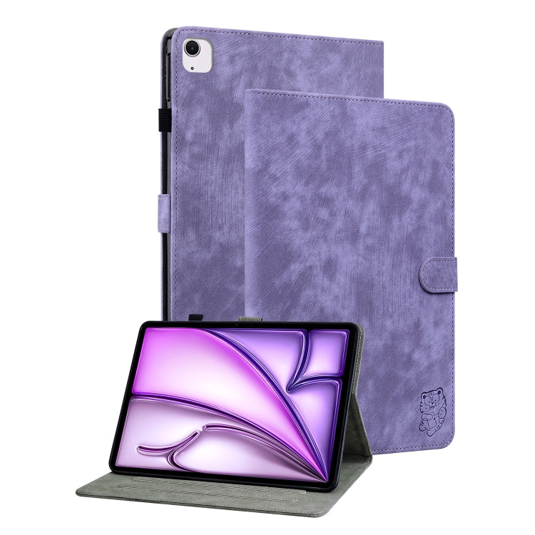 For iPad Air 13 2025 / 2024 Embossed Tiger Pattern Leather Tablet Case(Purple) by buy2fix